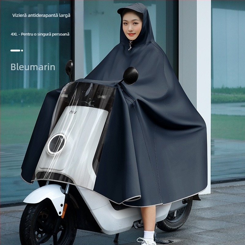 Poncho de ploaie pentru femei, destinat vehiculelor electrice (biciclete electrice și motociclete), lung, acoperire integrală, țesătură PVC groasă cu strat de adeziv PU