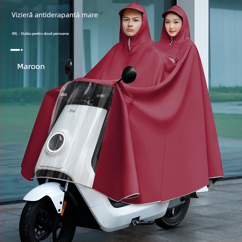 Poncho de ploaie pentru femei, destinat vehiculelor electrice (biciclete electrice și motociclete), lung, acoperire integrală, țesătură PVC groasă cu strat de adeziv PU