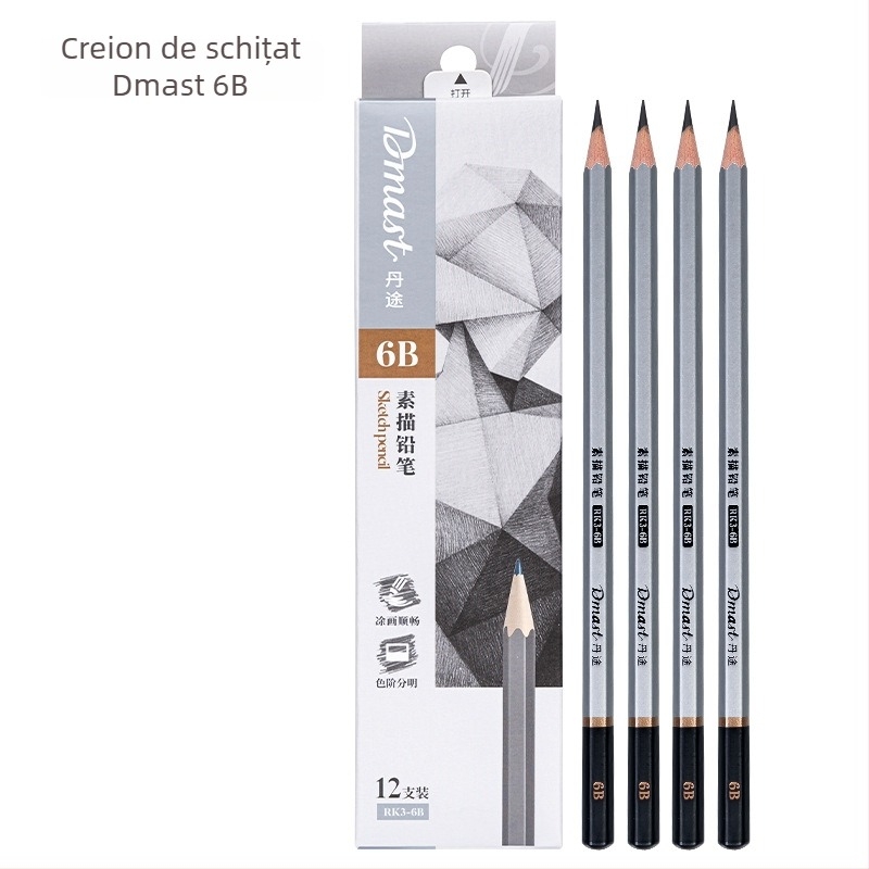 Deli RK3-2B Dantu creion de schițe, corp hexagonal din lemn, grafit 2B, 12 buc./cutie