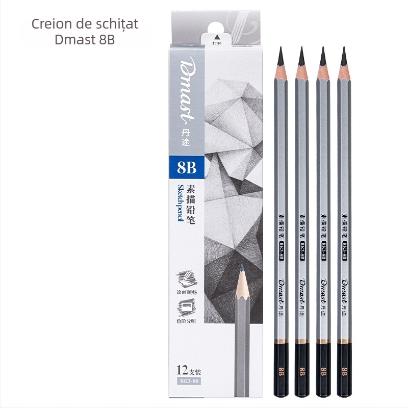 Deli RK3-2B Dantu creion de schițe, corp hexagonal din lemn, grafit 2B, 12 buc./cutie