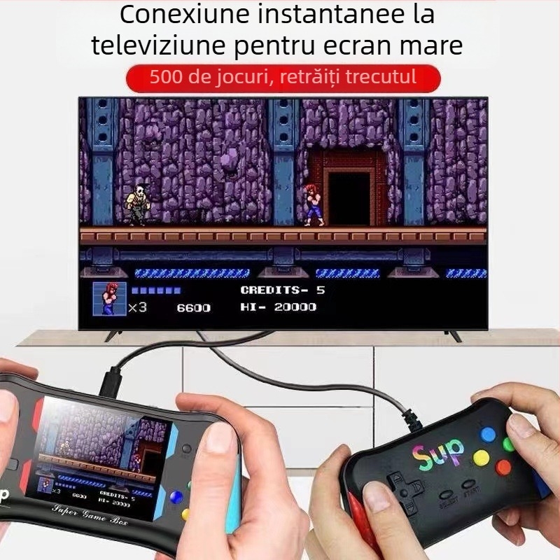 X7m Consolă de jocuri portabilă nostalgic cu 500 de jocuri încorporate, conectare la TV, controale duale, 4GB memorie
