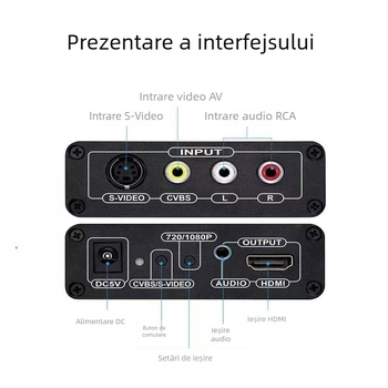 Convertor video AV la HDMI cu S-Video către HDTV și interfață RCA, rezoluție 1920x1080p, compatibilitate universală, conversie semnal, gestionare energie