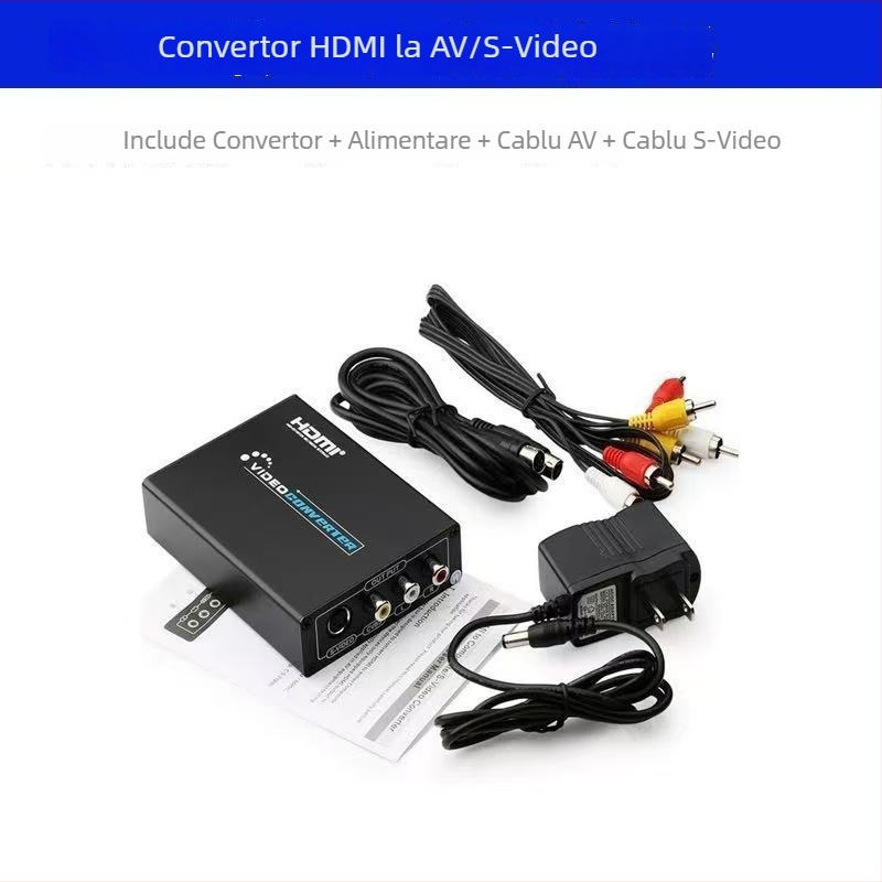 Convertor video AV la HDMI cu S-Video către HDTV și interfață RCA, rezoluție 1920x1080p, compatibilitate universală, conversie semnal, gestionare energie