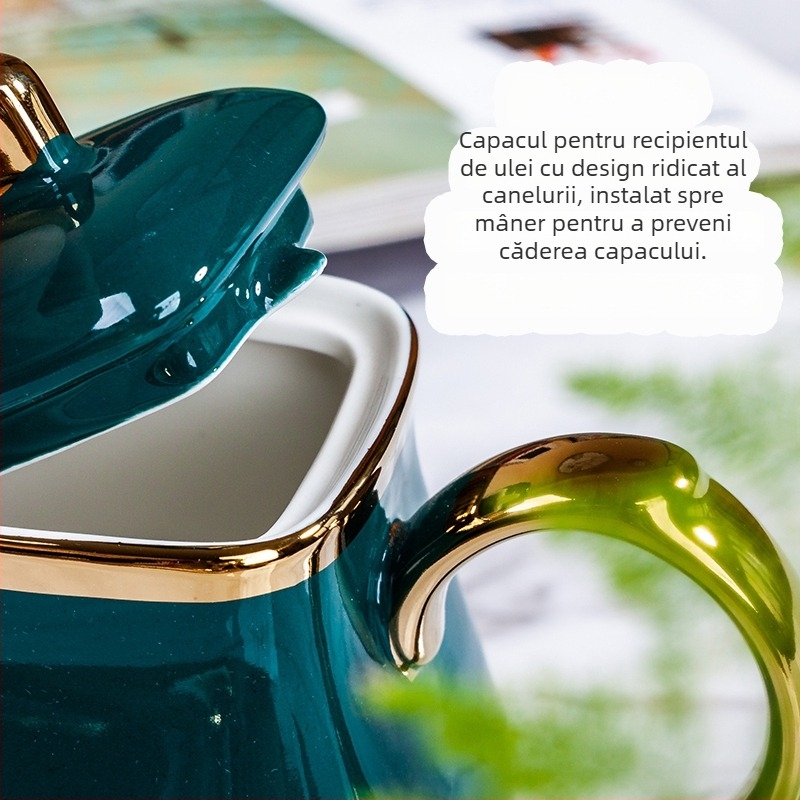 Set ceramic pentru condimente – recipient pentru ulei, recipient pentru sare, sticluță de oțet; stil lux ușor; origine China continentală