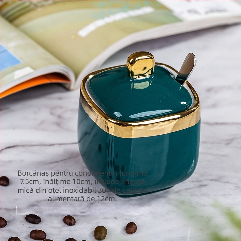 Set ceramic pentru condimente – recipient pentru ulei, recipient pentru sare, sticluță de oțet; stil lux ușor; origine China continentală