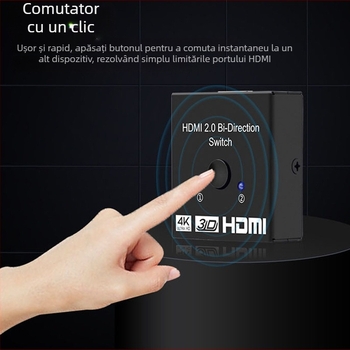 HDMI switcher, 2 intrări 1 ieșire, 4K, comutare AB