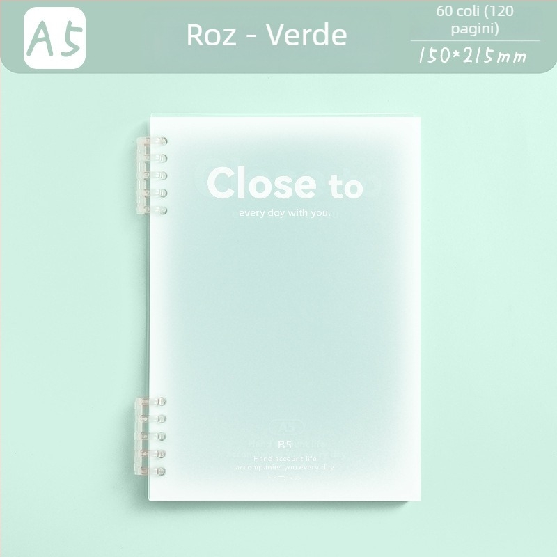 Caiet cu foi detașabile MOKA moka, design gradient, hârtie pentru protecția ochilor, 60 foi, găuri de 5, compatibil cu refiluri de foi