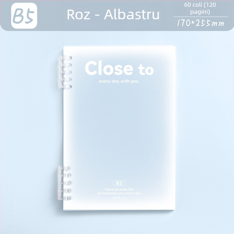 Caiet cu foi detașabile MOKA moka, design gradient, hârtie pentru protecția ochilor, 60 foi, găuri de 5, compatibil cu refiluri de foi