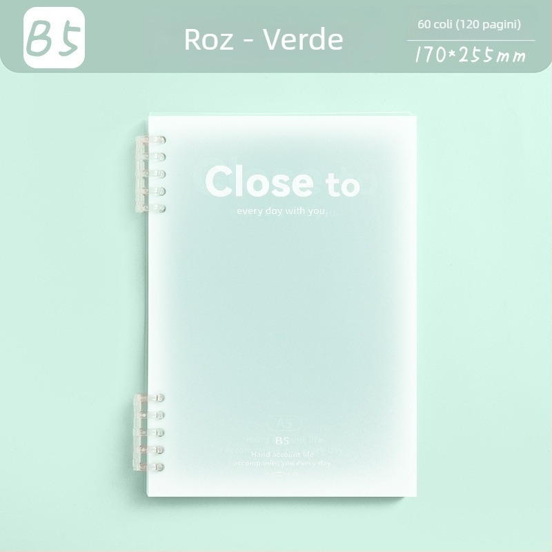 Caiet cu foi detașabile MOKA moka, design gradient, hârtie pentru protecția ochilor, 60 foi, găuri de 5, compatibil cu refiluri de foi