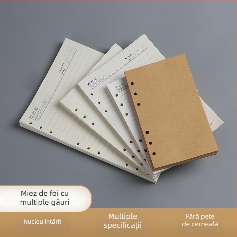 Nucleu interior loose-leaf pentru caiet: pagini cu grilă și linii Cornell, 6 sau 9 găuri, 100/96 foi, logo tipărit, personalizare disponibilă