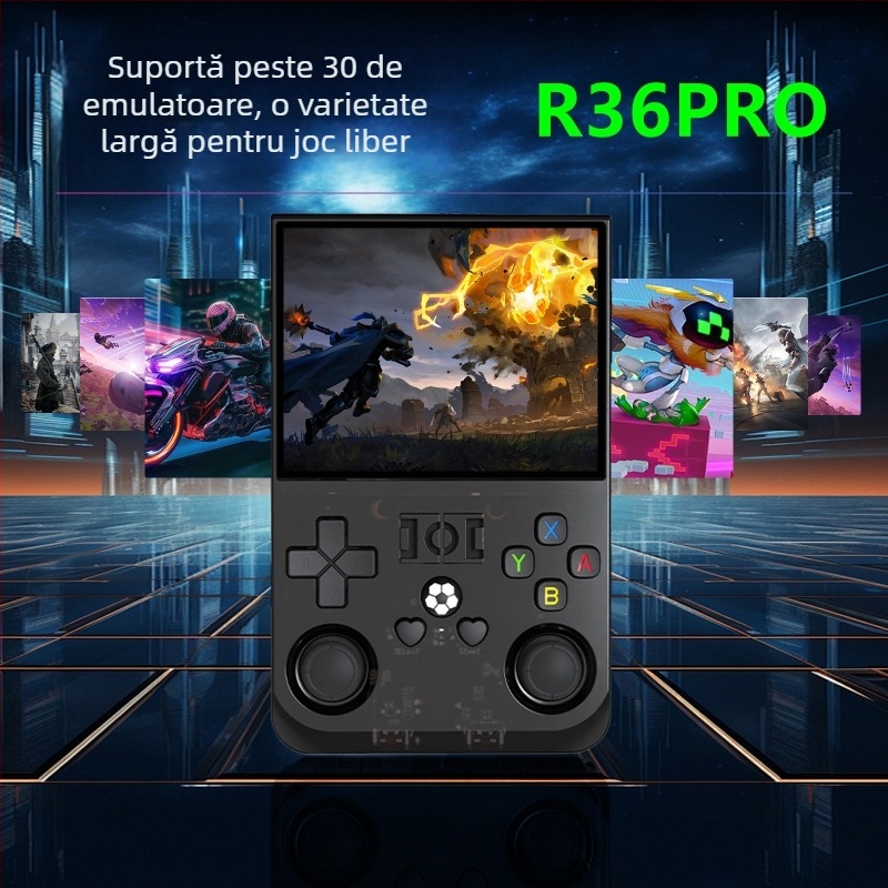 Consolă portabilă de jocuri Open-Source R36MAX, compatibil GBA/PSP, joystick dublu, Android OS, 64–128GB stocare