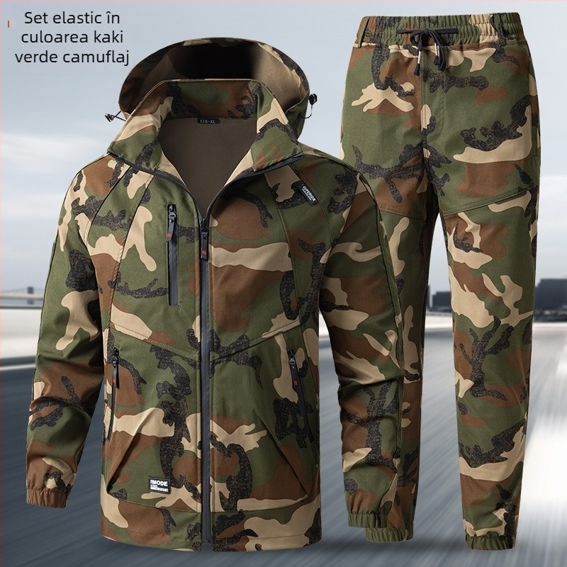 Set de lucru camuflaj, țesătură din amestec de fibre chimice, uscare rapidă, impermeabil, rezistent la abraziune, primăvară și toamnă, unisex
