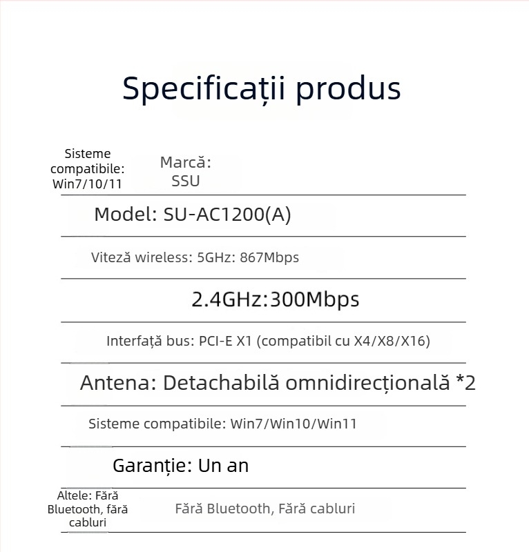 SSU SU-AC1200(A) placă de rețea wireless PCIe