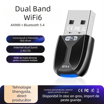AX920 USB WiFi 6 fără driver, adaptor dual-band 2,4/5 GHz cu Bluetooth 5.4 (2 în 1)