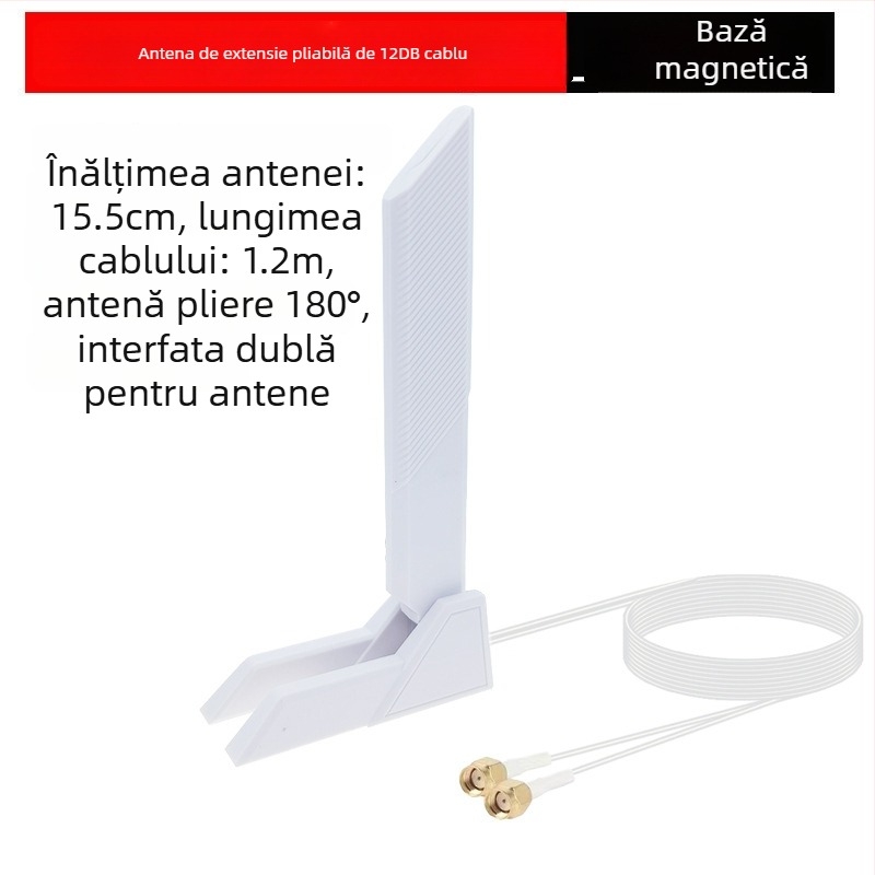 Blade 12dB Antenă SMA pliabilă pentru WiFi 6E – bandă duală/tri 2,4/5/6 GHz, până la 5374 Mbps, Bluetooth, Interfață SMA