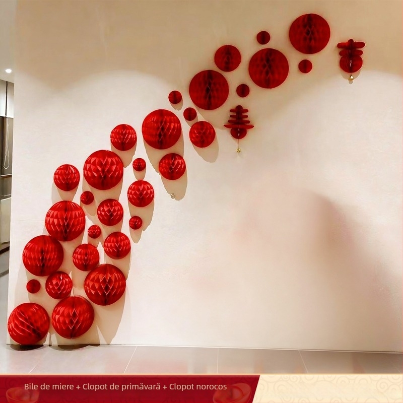 Decor de fundal cu felinare din hârtie – decor festiv pentru Festivalul Primăverii, accesorii pentru aranjarea scenei Laiyue (Model ZH979-75ZS-DL)