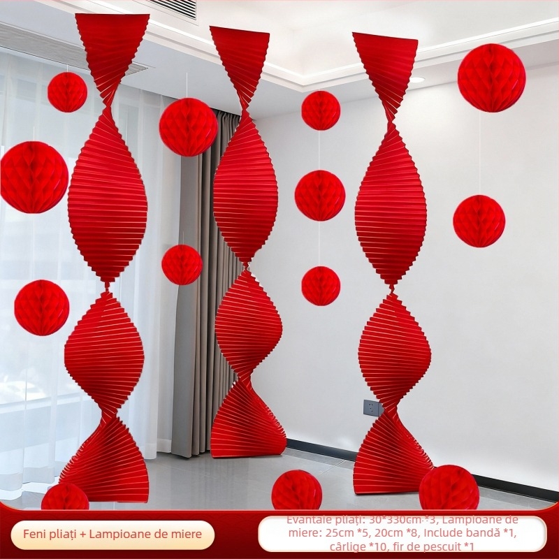 Decor de fundal cu felinare din hârtie – decor festiv pentru Festivalul Primăverii, accesorii pentru aranjarea scenei Laiyue (Model ZH979-75ZS-DL)