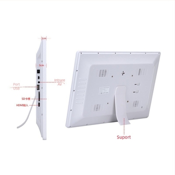 Cadru foto digital de reclamă cu ecran HD, suport video 1080P, comutare orizontală și verticală a ecranului, montaj pe perete, suport pentru memorii (carduri/ USB), redare muzică și video