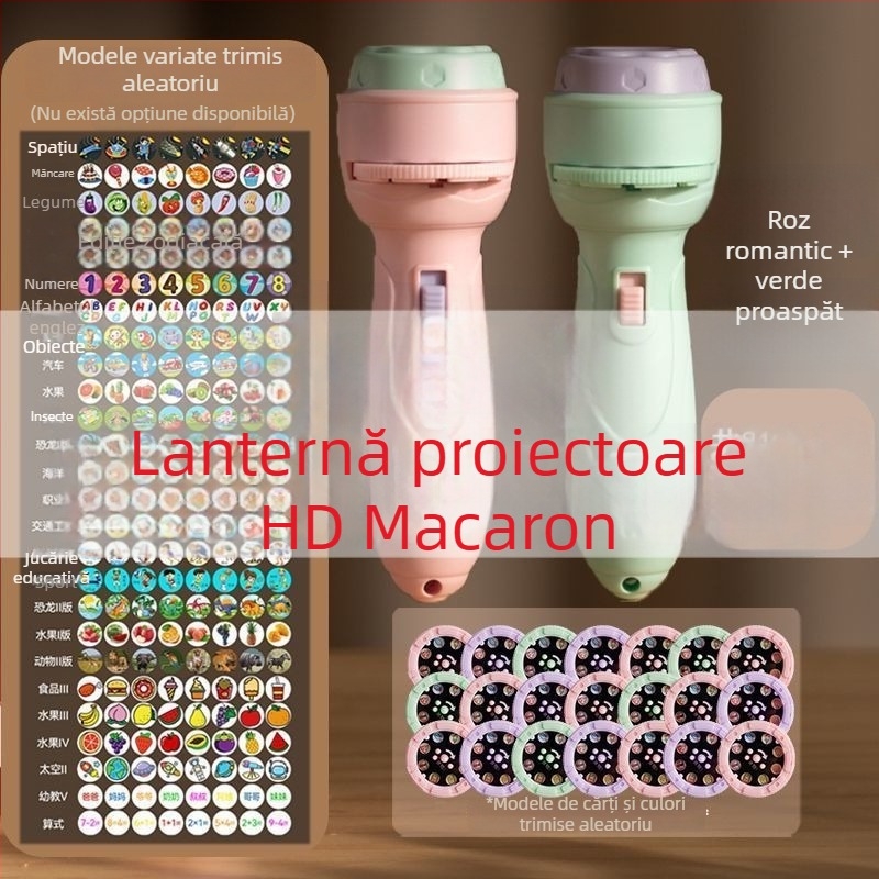 Jucărie lanternă LED cu proiecție pentru copii, funcții educaționale de alfabetizare, proiecții luminoase și simularea situațiilor; din plastic, pentru 4–6 ani