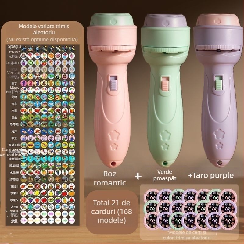 Jucărie lanternă LED cu proiecție pentru copii, funcții educaționale de alfabetizare, proiecții luminoase și simularea situațiilor; din plastic, pentru 4–6 ani