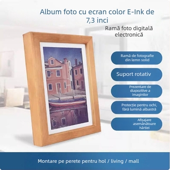 Ramă foto digitală ACEP7 cu ecran E Ink, RTC încorporat, ramă din lemn masiv