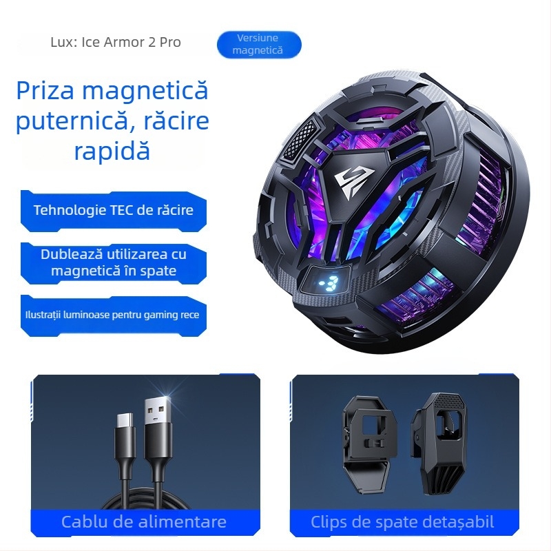 Luxurious SS06 Cooler pentru telefon cu clip magnetic pe spate, 15W, Type-C, ABS+aliaj de aluminiu-ceramică, 116 g, Afișaj digital