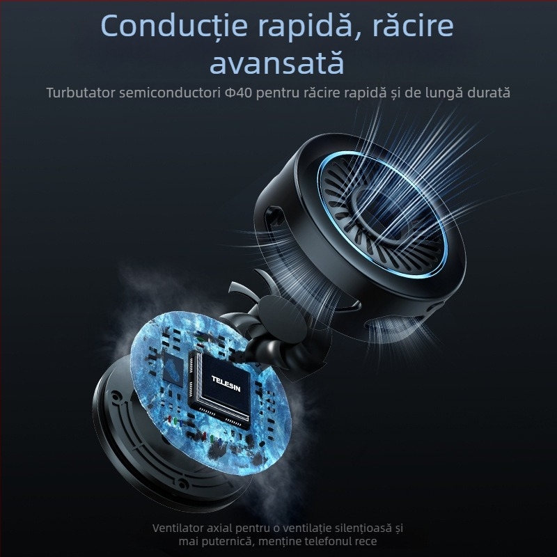 TELESIN radiator pentru telefon pentru live, răcire magnetică pe bază de semiconductori, răcire inteligentă, 27W, Type-C, ABS, 85 g