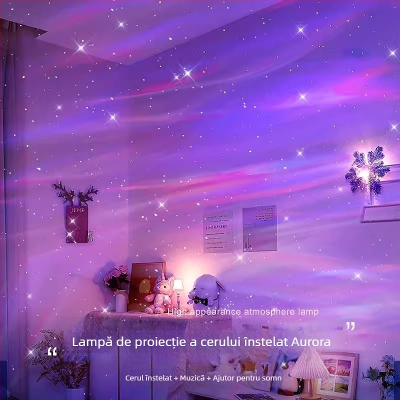 Proiector stele cu Aurora Boreală – lampă de noapte, alimentare USB / baterie încorporată / DC, Bluetooth audio, montaj pe masă