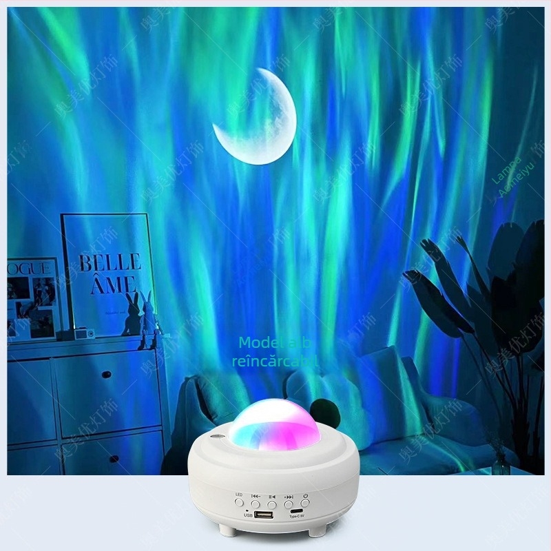 Proiector stele cu Aurora Boreală – lampă de noapte, alimentare USB / baterie încorporată / DC, Bluetooth audio, montaj pe masă
