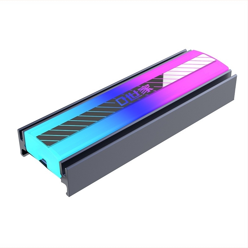 Cooler pentru SSD M.2 2280 cu iluminare ARGB și sincronizare streamer; Material: ABS + aliaj de aluminiu + oțel inoxidabil; Include pad termic.