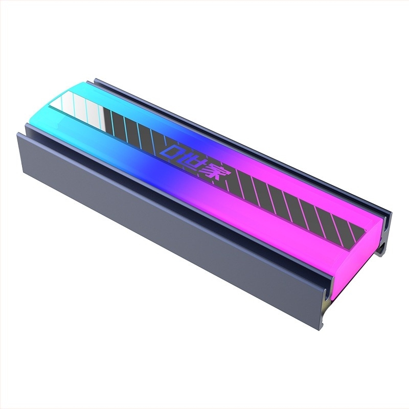 Cooler pentru SSD M.2 2280 cu iluminare ARGB și sincronizare streamer; Material: ABS + aliaj de aluminiu + oțel inoxidabil; Include pad termic.