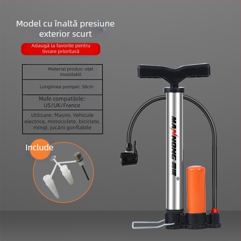 MN-098 pompă manuală din oțel inoxidabil, înaltă presiune, pentru biciclete și autoturisme mici