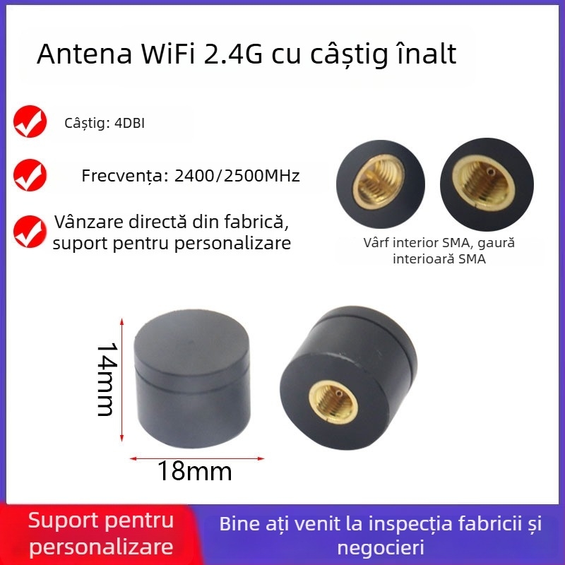 Antena externă din cauciuc 2,4 GHz, antenă tip buton pentru casă inteligentă, Bluetooth/Wi‑Fi router și placă de rețea