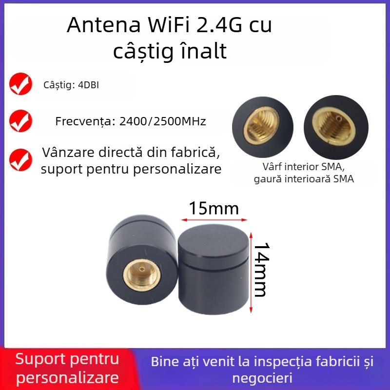 Antena externă din cauciuc 2,4 GHz, antenă tip buton pentru casă inteligentă, Bluetooth/Wi‑Fi router și placă de rețea