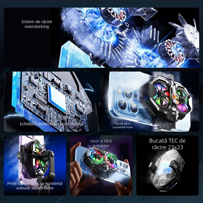 Răcitor pentru telefon cu două ventilatoare, răcire semiconductoră, clips de prindere pe spate, afișaj digital (DL21, 20W, Type-C, ABS, 150 g)