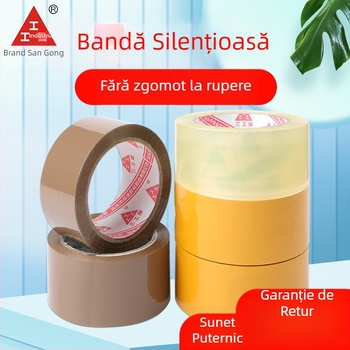 Bandă de ambalare din film BOPP, transparentă și silențioasă, adeziv pe bază de apă, grosime film 50 µm, grosime adeziv 1,5