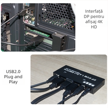 Comutator DP USB KVM cu cablu, 4K DP+USB, cablu cu capete duale DP/MiniDP, model DP&USB2.0KVM-01
