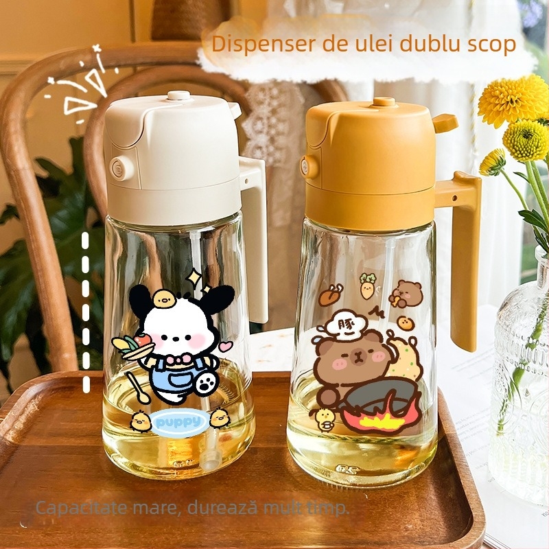 Sticlă spray ulei din sticlă și PP, utilizare duală, apăsați pentru pulverizare, alimentară