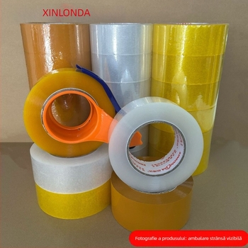 Bandă de ambalare, transparentă, BOPP, adeziv pe bază de apă, 50 µm grosime, vâscozitate mare, pentru sigilarea cutiilor și ambalarea pentru comerțul electronic