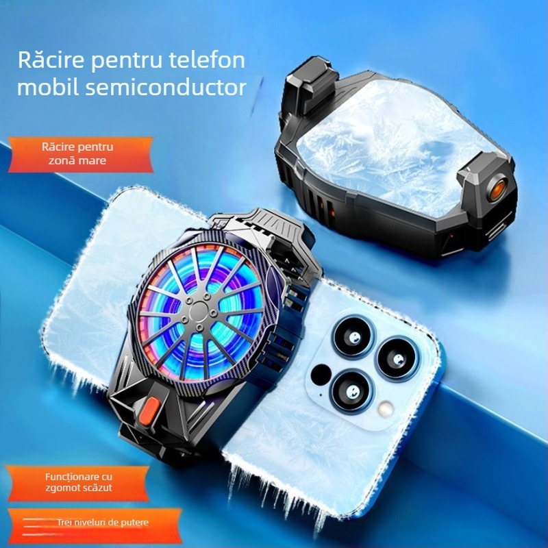 Feilibake X57 Răcitor pentru telefon — conexiune Type-C, ventilator de 45 mm, material ABS + aliaj de aluminiu, compatibil cu iPhone și Android, controlul temperaturii în 3 trepte