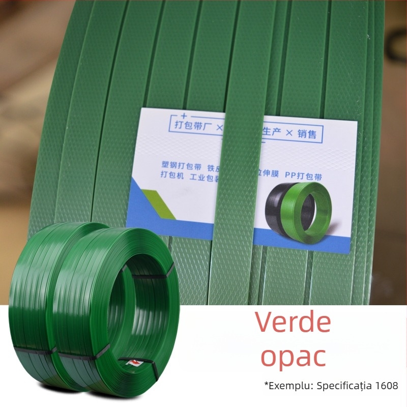 Bandă de ambalare PET din oțel-plastic, grosime 1,0 mm, lățime 16 mm, rezistență la tracțiune 6400 N, diametru exterior al rolei 600 mm, diametru interior 405 mm, lățimea rolei 150 mm, pentru ambalare și legare