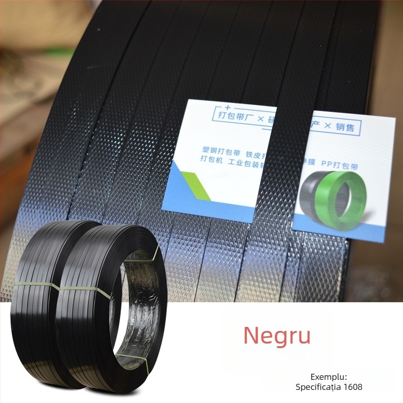 Bandă de ambalare PET din oțel-plastic, grosime 1,0 mm, lățime 16 mm, rezistență la tracțiune 6400 N, diametru exterior al rolei 600 mm, diametru interior 405 mm, lățimea rolei 150 mm, pentru ambalare și legare