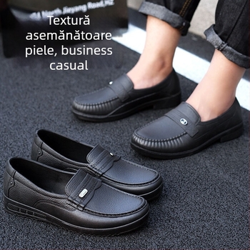 Cizme de ploaie scurte pentru bărbați, exterior PVC, talpă din plastic, gleznă joasă, slip-on, antialunecare și rezistență la uzură, pentru bucătărie