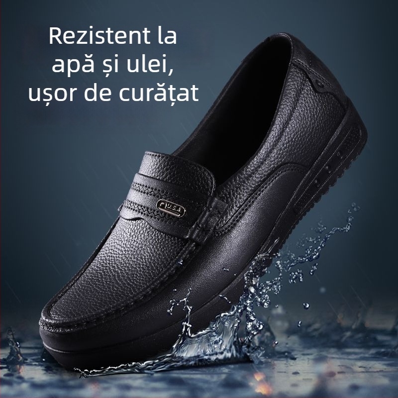 Cizme de ploaie scurte pentru bărbați, exterior PVC, talpă din plastic, gleznă joasă, slip-on, antialunecare și rezistență la uzură, pentru bucătărie