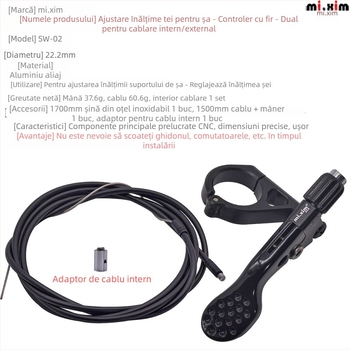 mi.xim SW-02 Controler cablu pentru tijă de șa bicicletă, aliaj de aluminiu, pentru biciclete MTB și urbane, rutare internă și externă