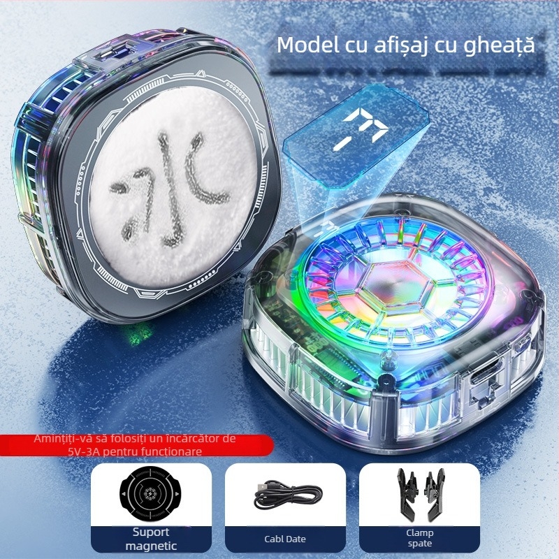 Răcitor pentru telefon X122 cu clips magnetic posterior și afișaj digital – 2-în-1 răcire cu semiconductori, 15W, Type-C, 147 g, ABS+Metal