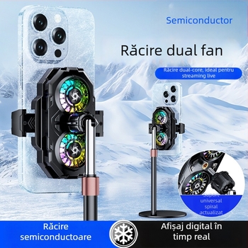 Clip de răcire pentru gaming cu ventilatoare duale, model SL55, greutate 74 g, putere 10 W, material plastic+metal+ceramică, interfață TPCY-C
