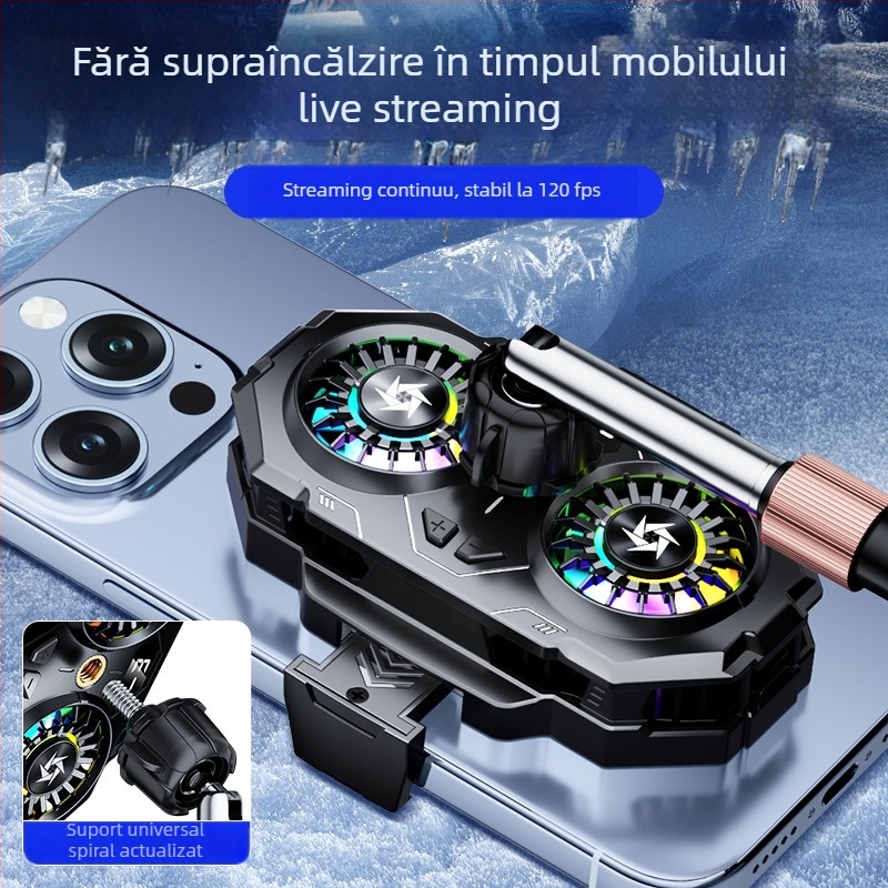 Clip de răcire pentru gaming cu ventilatoare duale, model SL55, greutate 74 g, putere 10 W, material plastic+metal+ceramică, interfață TPCY-C