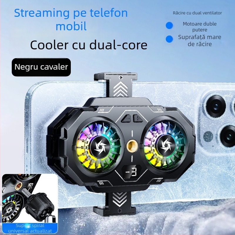 Clip de răcire pentru gaming cu ventilatoare duale, model SL55, greutate 74 g, putere 10 W, material plastic+metal+ceramică, interfață TPCY-C