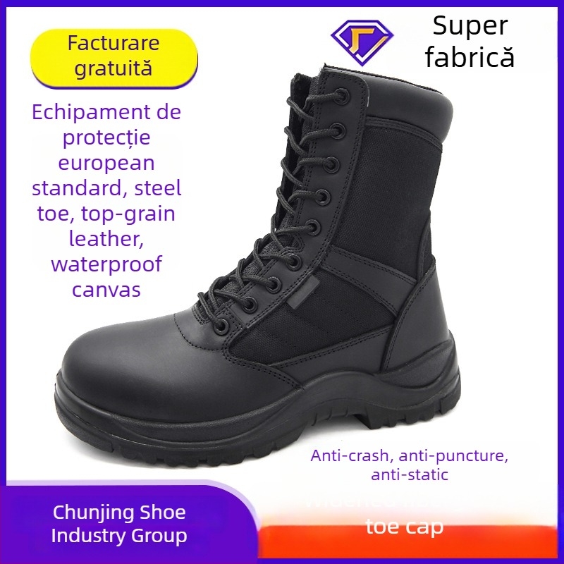 Spring River Cy010 Bocanci de lucru pentru bărbați, din piele full-grain, înalți, cu protecție la impact, pentru frig în industria petrolieră